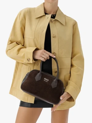 Brązowa mała torebka bowling bag ze skóry welurowej Bravo Moda