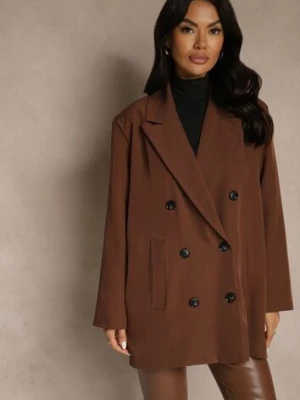 Brązowa Marynarka Dwurzędowa o Przedłużonym Fasonie Pilinne jumelle