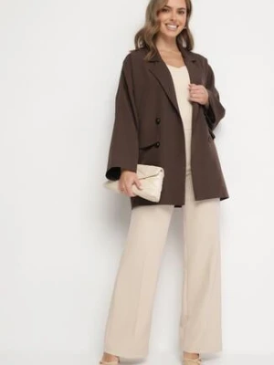 Brązowa Marynarka Oversize Dwurzędowa z Imitacją Kieszeni Tinnielle jumelle