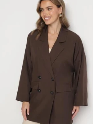 Brązowa Marynarka Oversize Dwurzędowa z Imitacją Kieszeni Tinnielle jumelle