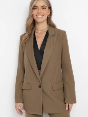 Brązowa Marynarka Zapinana na Guzik z Kieszeniami Polxeni retro & icone