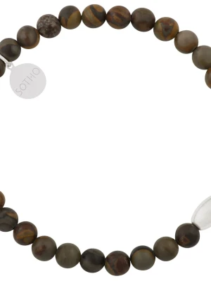 Brązowa męska bransoletka jaspis bambusowy ze srebrną przekładką SOTHO