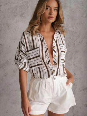 Brązowa Nietoperzowa Koszula na Lato z Bawełny w Paski o Kroju Oversize Vasare melya by melody