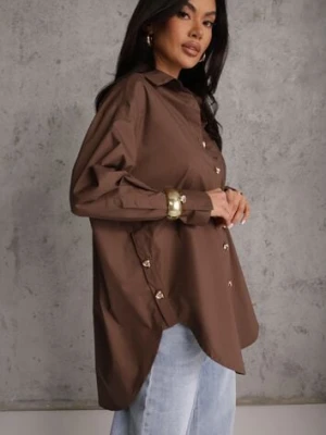 Brązowa Oversizowa Koszula z Bawełny z Eleganckimi Guzikami Rhenenore bisou's project