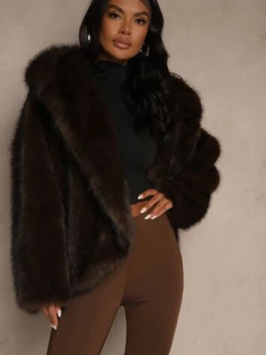 Brązowa Oversizowa Kurtka Futerko z Kapturem Venelle ann gissy