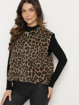 Brązowa Panterkowa Kamizelka z Lnem o Kroju Oversize Enalorin belcci