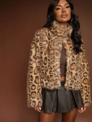 Brązowa Panterkowa Kurtka Futerko z Wiskozą Serintinnia sophyline