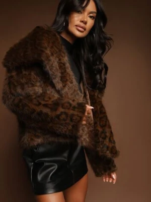 Brązowa Panterkowa Kurtka Futerko z Wsuwanymi Kieszeniami Neliven melya by melody