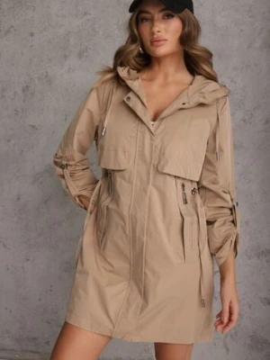 Brązowa Przejściowa Kurtka Parka z Rękawami z Możliwością Podpięcia Tinarae