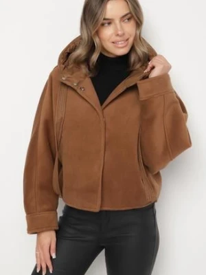 Brązowa Przejściowa Kurtka z Rękawami Typu Nietoperz i Kapturem Alinee glo-story