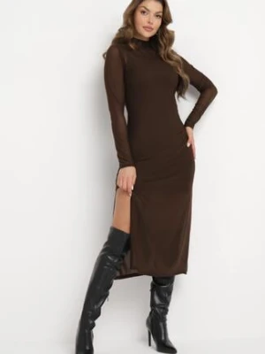 Brązowa Prześwitująca Sukienka Siateczkowa z Halką Kuma by swan