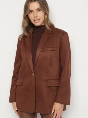 Brązowa Pudełkowa Marynarka Jednorzędowa Stylizowana na Zamszową Zenitta retro & icone