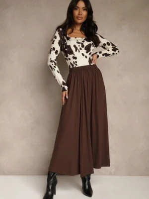 Brązowa Rozkloszowana Spódnica z Bawełny Tussala