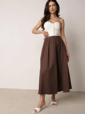 Brązowa Rozkloszowana Spódnica z Bawełny z Szerokimi Plisami Malona bisou's project