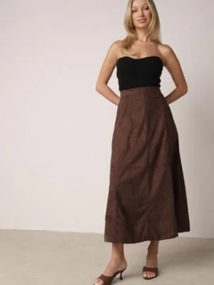 Brązowa Rozkloszowana Spódnica z Imitacji Zamszu Basara bisou's project
