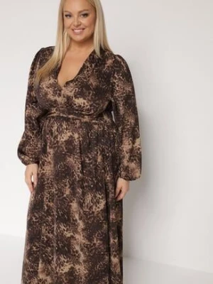 Brązowa Rozkloszowana Sukienka w Cętki Reinafa retro & icone