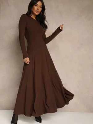 Brązowa Rozkloszowana Sukienka z Bawełny Tusmala