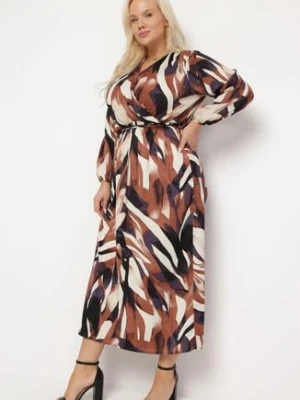Brązowa Rozkloszowana Sukienka z Gumką w Pasie Merlina christy