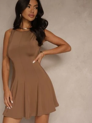 Brązowa Rozkloszowana Sukienka z Wiskozą Bez Rękawów Nalirena by swan