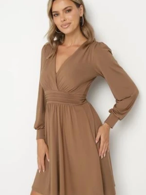 Brązowa Rozkloszowana Sukienka z Wiskozą Selithiel by swan