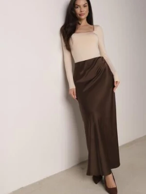 Brązowa Satynowa Spódnica Maxi Shapas bisou's project