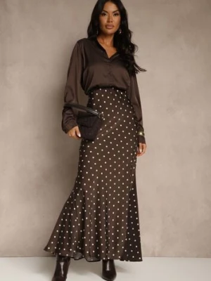 Brązowa Spódnica High Waist w Kropki o Trapezowym Kroju Ravea bisou's project