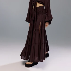 Brązowa spódnica maxi z rozcięciem House