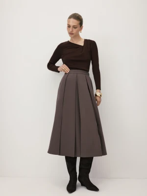 Brązowa spódnica midi o trapezowym kroju Taranko