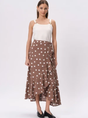 Brązowa spódnica midi z nadrukiem w białe groszki Greenpoint