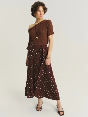 Brązowa spódnica midi z nadrukiem w kropki Greenpoint