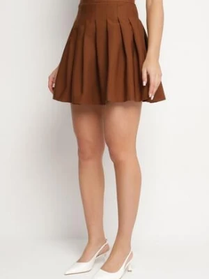 Brązowa Spódnica Mini z Zakładkami Colraci new collection