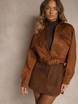 Brązowa Spódnica VICES Mini Stylizowana na Zamszową Tivite