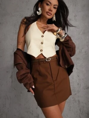 Brązowa Spódnica z Bawełną o Dopasowanym Kroju z Paskiem i Podszewką-Szortami Vitia elsa.m by may