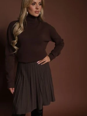 Brązowa Spódnica z Kaszmirem o Rozkloszowanym Kroju High Waist Acrea tandem