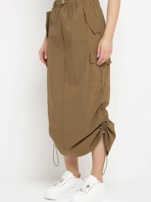 Brązowa Spódnica z Kieszeniami w Stylu Cargo na Dole Ściągacze ze Stoperem Obilasa h&s
