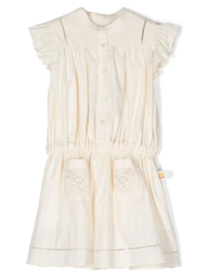 Brązowa sukienka bez rękawów w paski z falbanami Etro
