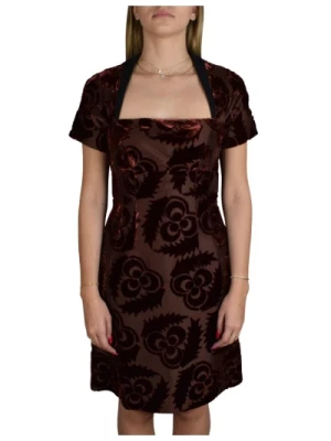 Brązowa Sukienka o Rozkloszowanym Fasonie z Wstawkami z Weluru Prada