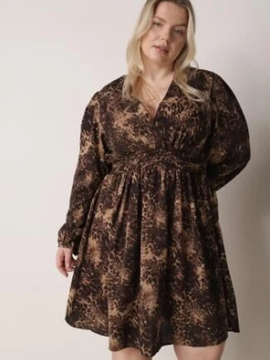 Brązowa Sukienka o Rozkloszowanym Kroju z Bufiastymi Rękawami Salanela retro & icone