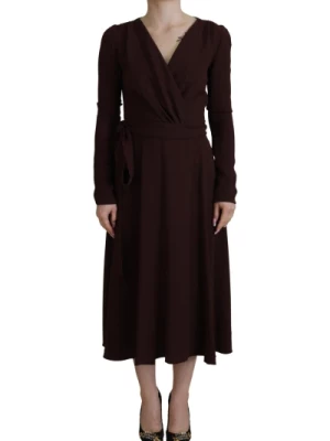 Brązowa Sukienka Ołówkowa z Długim Rękawem i Wiązaniem Dolce & Gabbana