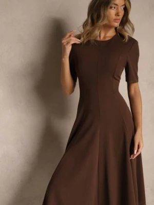 Brązowa Sukienka Rozkloszowana o Taliowanym Fasonie Telaswena lovery