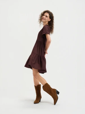 Brązowa sukienka z krótkim rękawem Top Secret