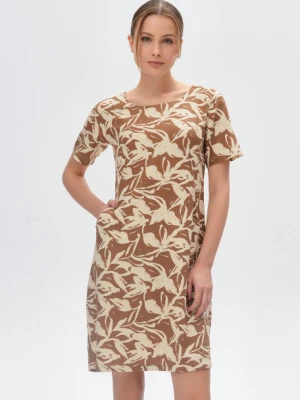 Brązowa sukienka z nadrukiem w kremowe kwiaty Greenpoint