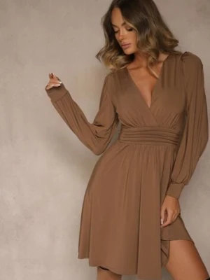 Brązowa Sukienka z Wiskozą o Rozkloszowanym Kroju Selaitea by swan