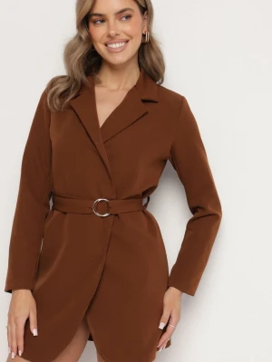 Brązowa Sukienkowa Marynarka z Paskiem w Talii Saathvika New Collection