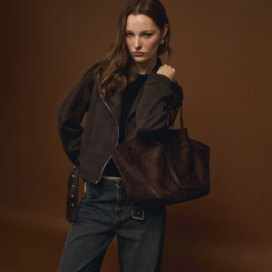 Brązowa torba shopper z imitacji zamszu House