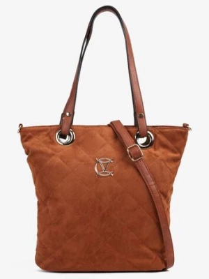 Zdjęcie produktu Brązowa Torebka Pikowana Typu Shopper z Regulowanym Paskiem i Metaliczną Ozdobą Gebizia
