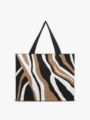 Brązowa Torebka Shopper z Suwakiem w Abstrakcyjny Print Salidrea