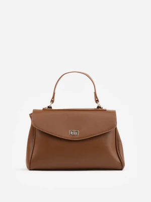 Brązowa Torebka Typu Kuferek z Rączką i Klapą z Paskiem Crossbody Phoebyne Caely