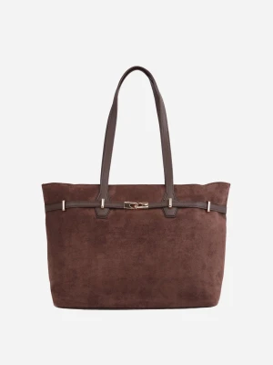 Ciemnobrązowa Torebka Typu Shopper z Ozdobnym Paskiem Eterno Caely Brązowy