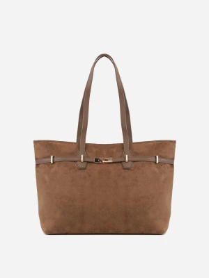 Brązowa Torebka Typu Shopper z Ozdobnym Paskiem Eterno Caely